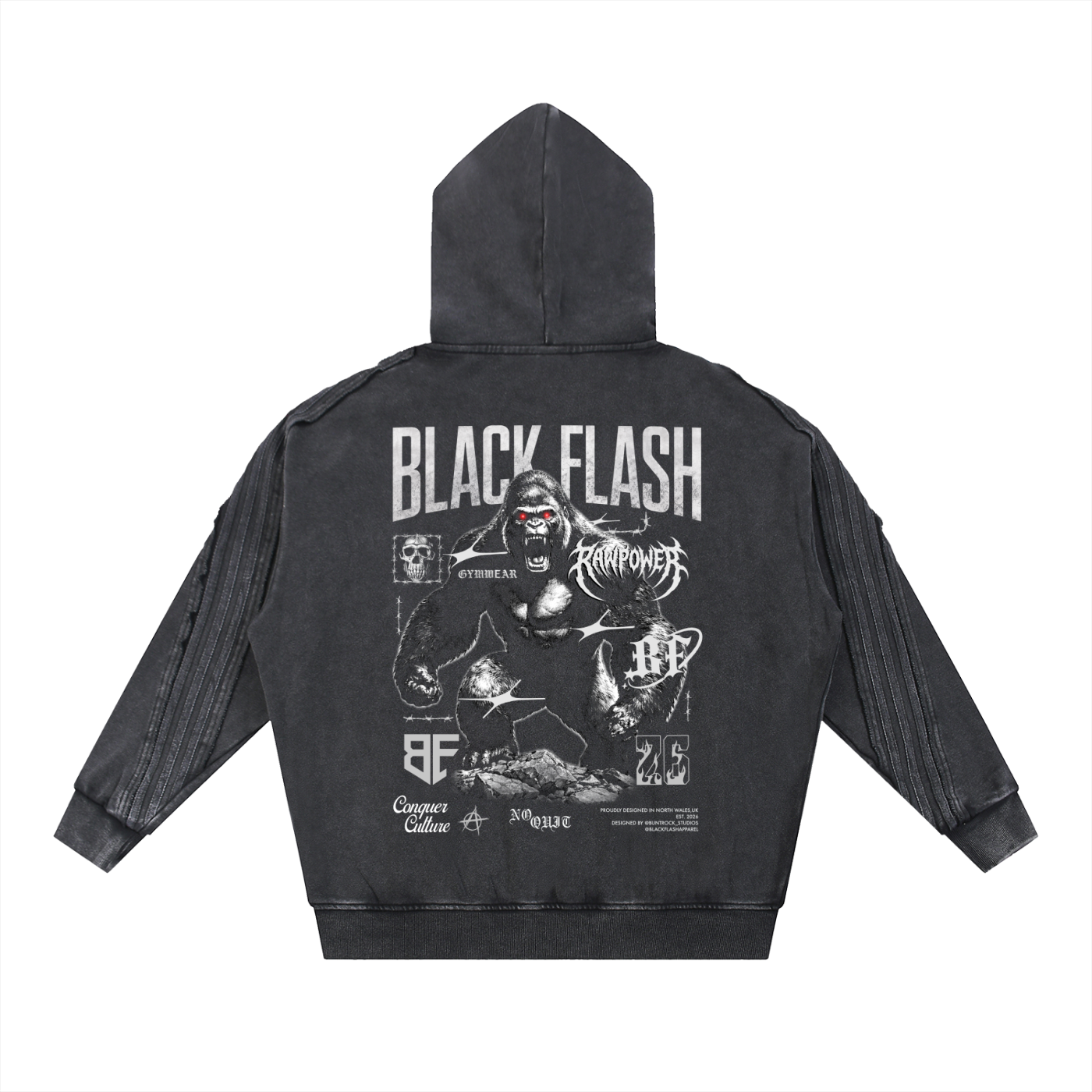 New ‘NO QUIT’ Snow Washed Tape Raw Edge Zip Hood