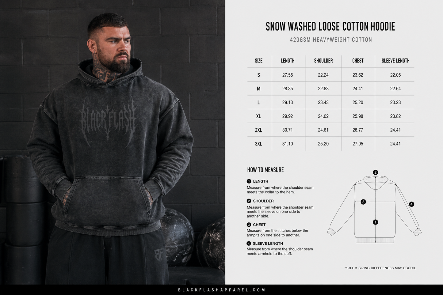 “Claw & Core’ Premium Snow Washed Loose Cotton Hoodie Front/Back/Sleeve Print