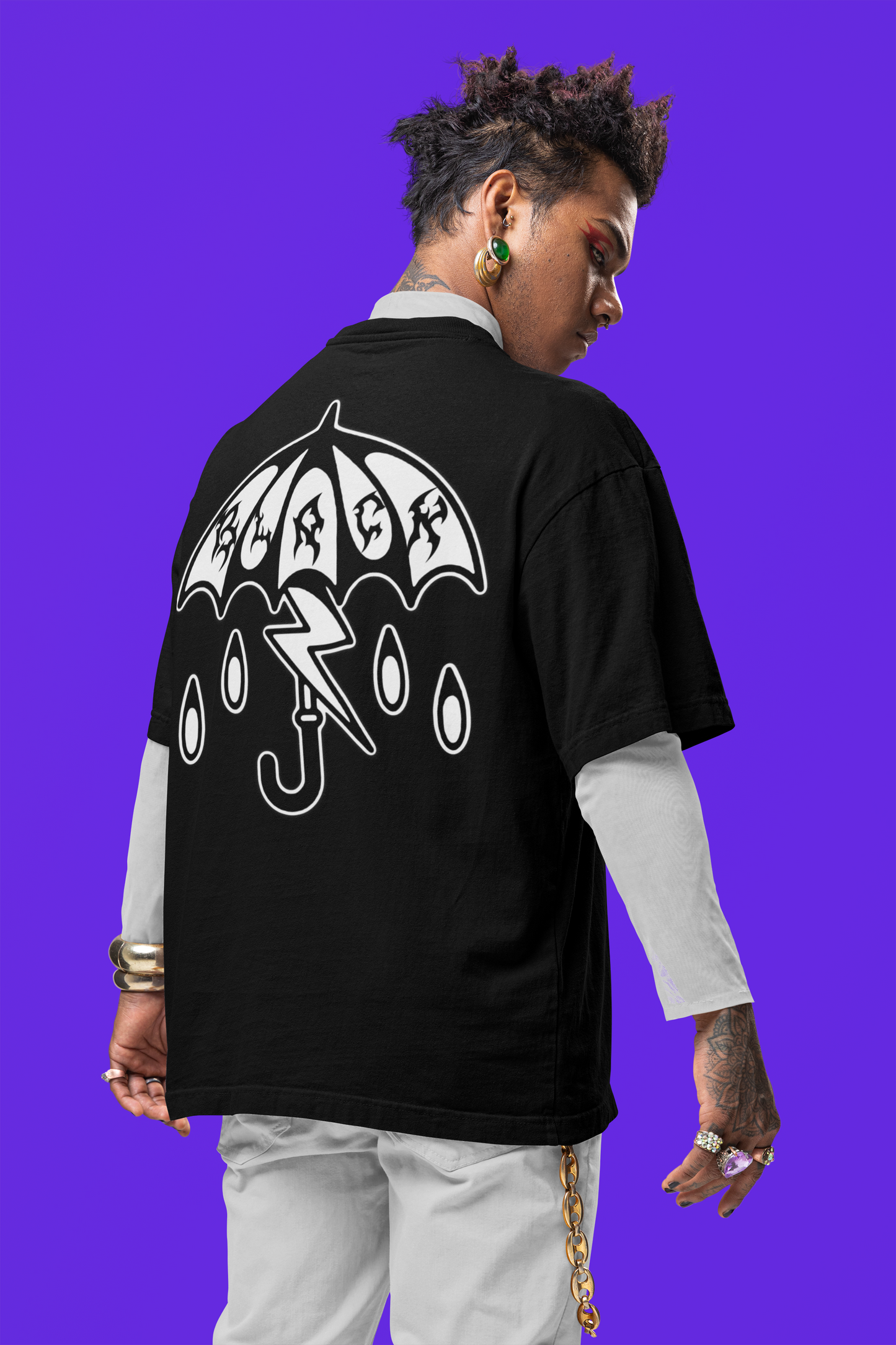 Black Flash Umbrella Front & Back Print Heavyweight Unisex Crewneck T-shirt