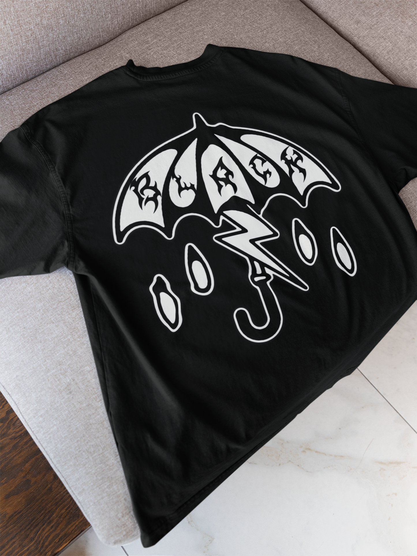 Black Flash Umbrella Front & Back Print Heavyweight Unisex Crewneck T-shirt