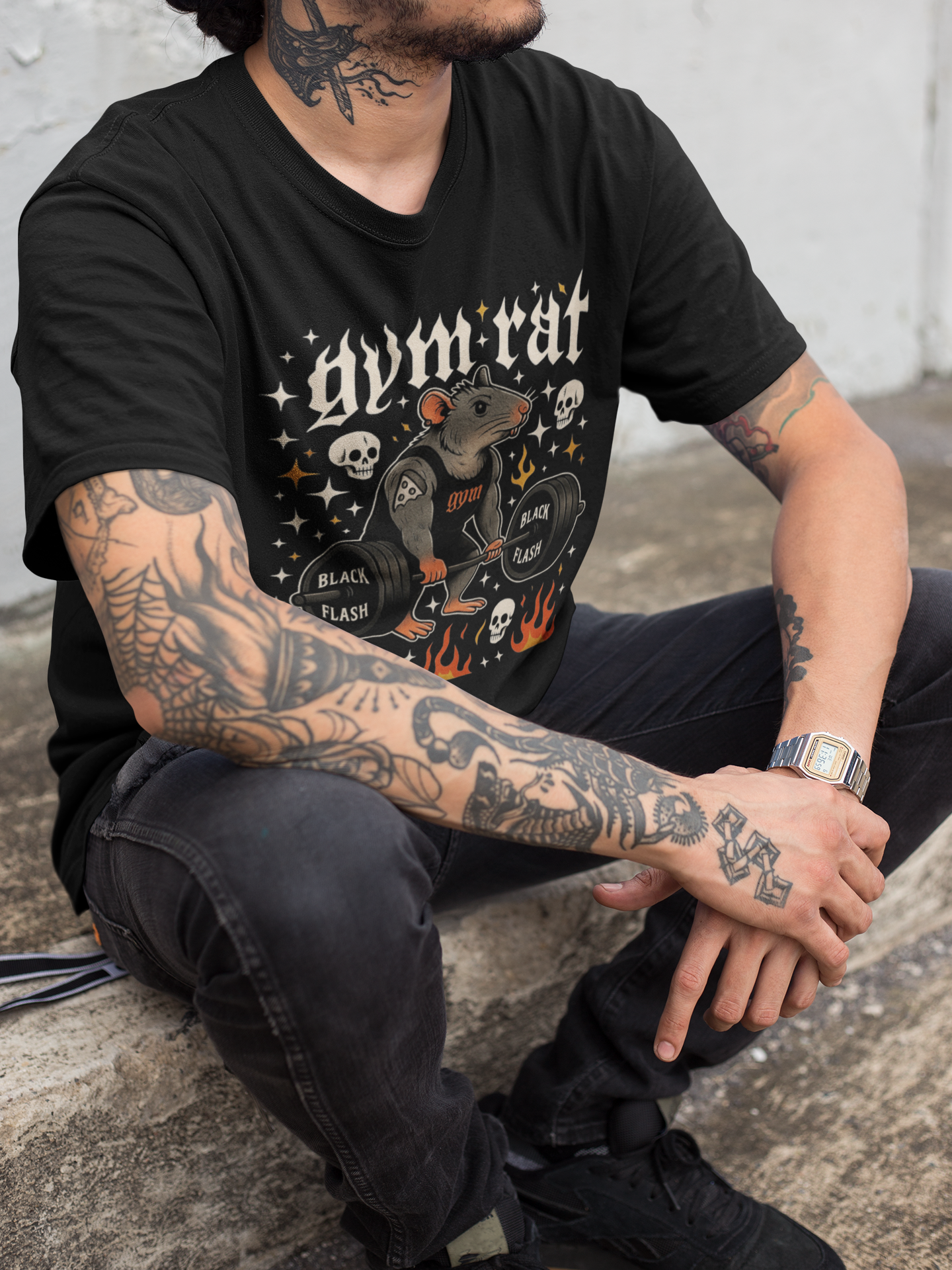 Black Gym Rat Heavyweight Unisex Crewneck T-shirt