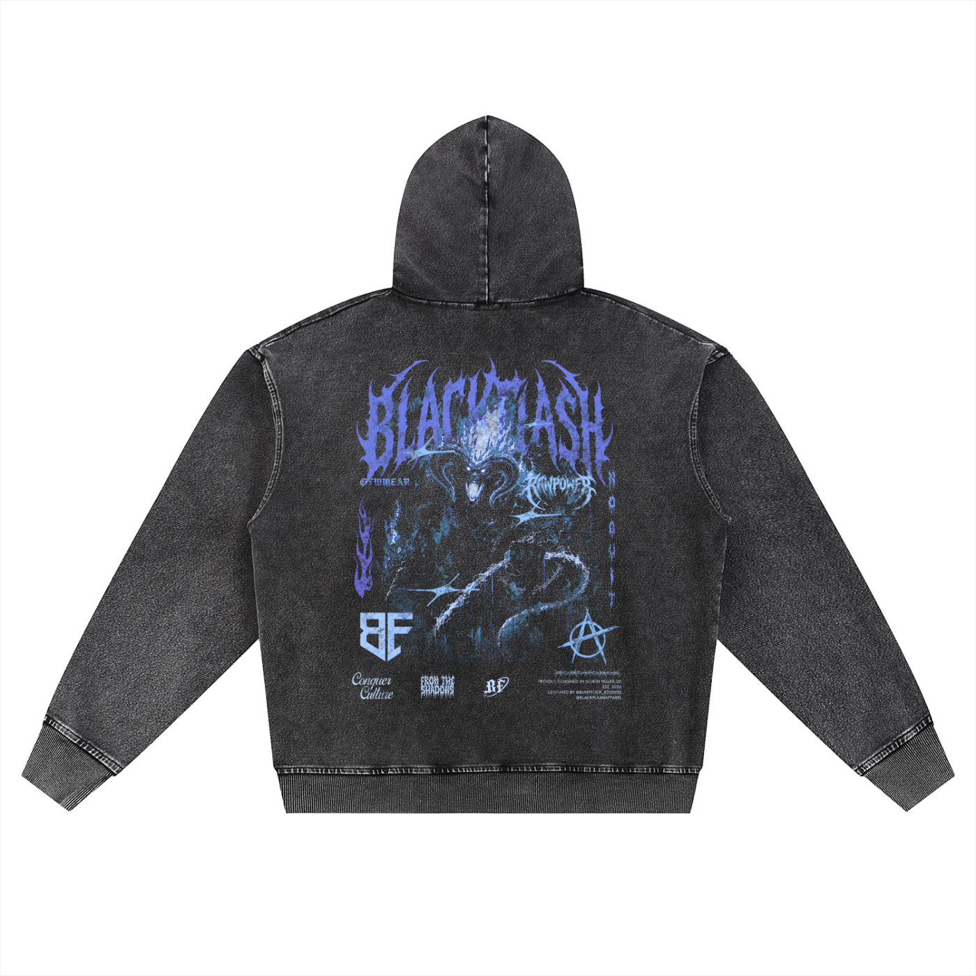‘INFERNO TITAN’ Electric Blue Wash Oversized Zip-Up