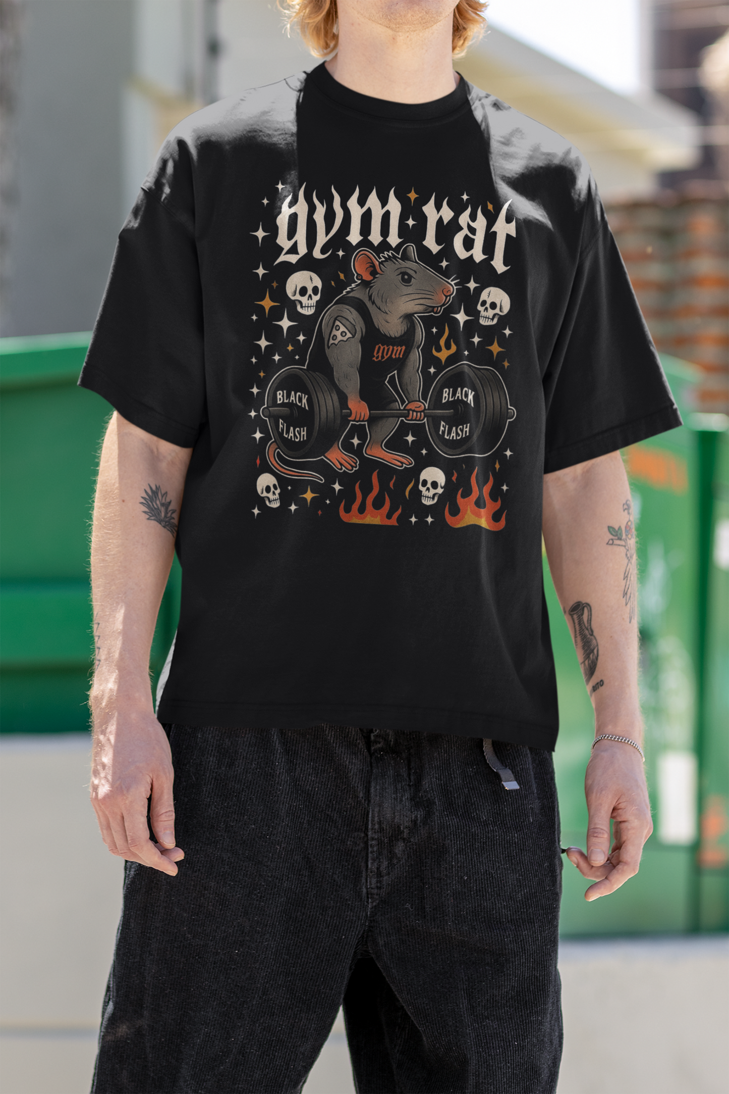 Black Gym Rat Heavyweight Unisex Crewneck T-shirt