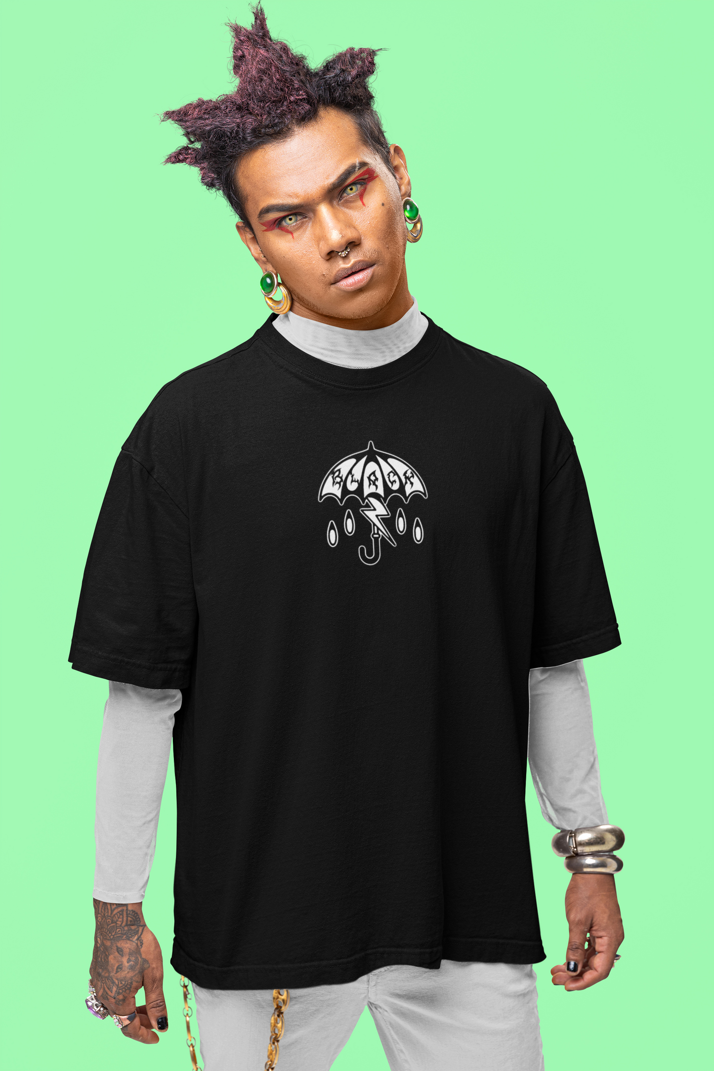 Black Flash Umbrella Front & Back Print Heavyweight Unisex Crewneck T-shirt