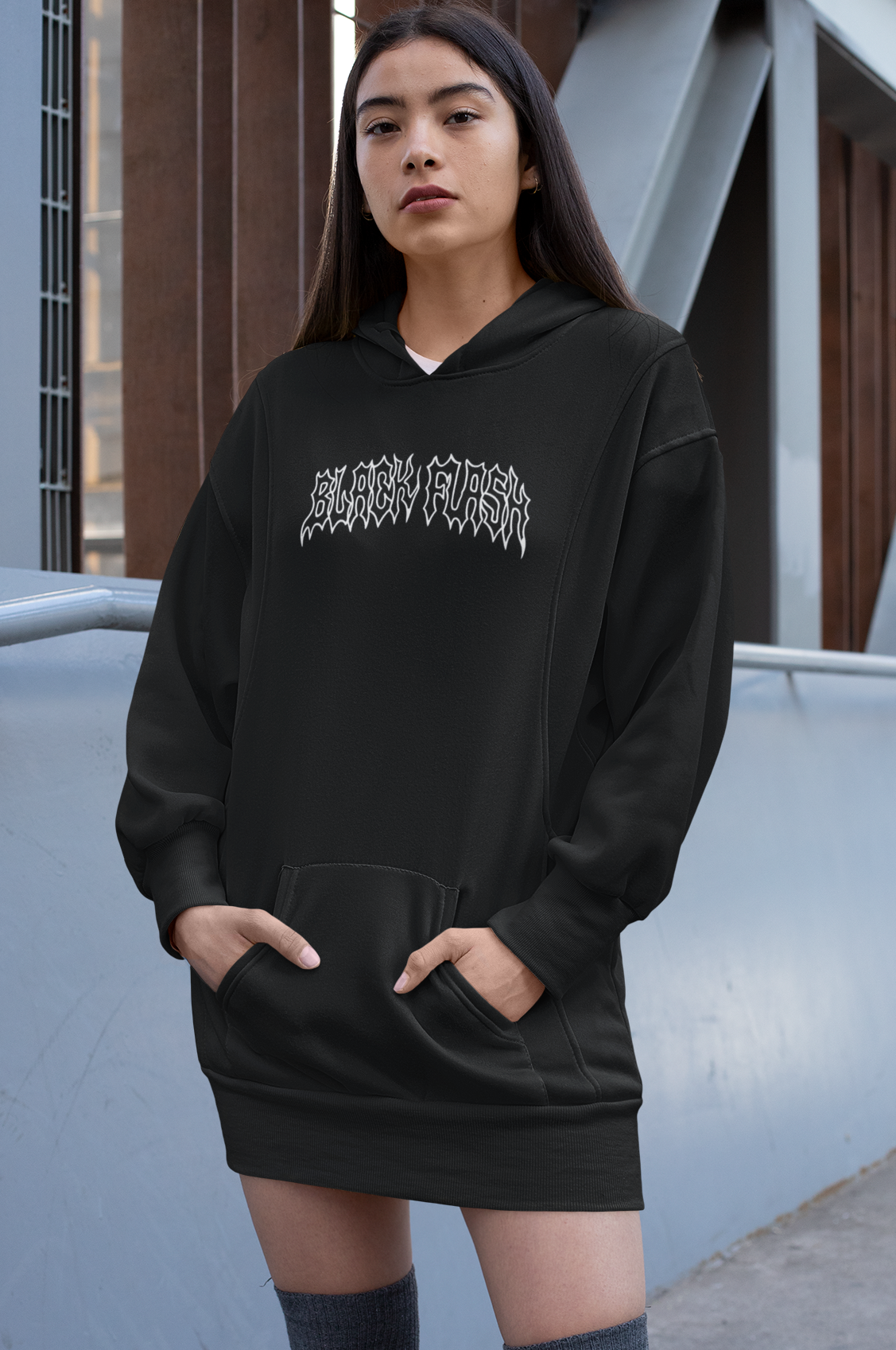 Black Flash Front & Rose Back Print Unisex Pullover Hoodie