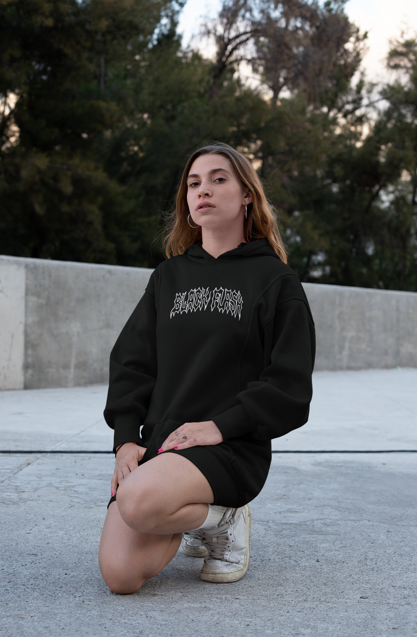 Black Flash Front & Rose Back Print Unisex Pullover Hoodie
