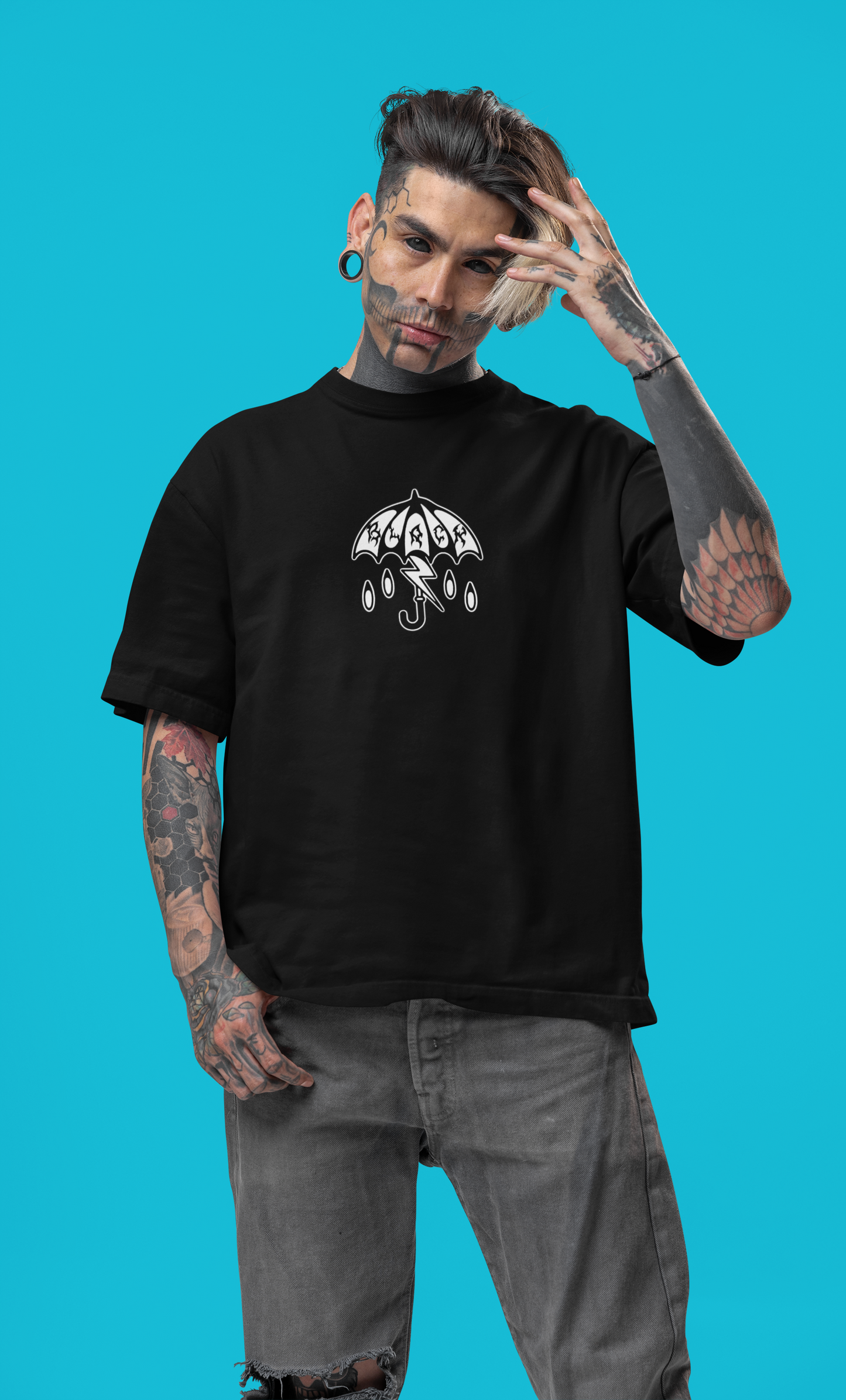 Black Flash Umbrella Front & Back Print Heavyweight Unisex Crewneck T-shirt