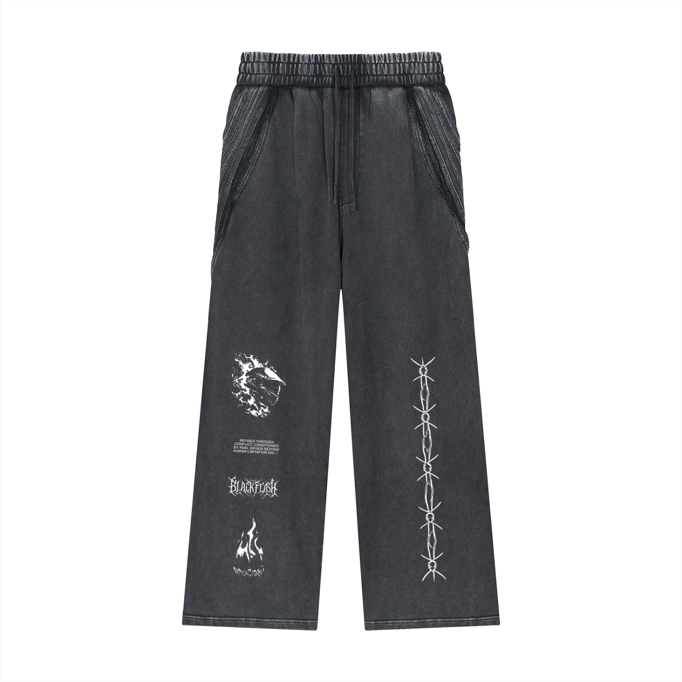 ‘BLOODLINE’ Snow Washed Tape Raw Edge Sweatpants