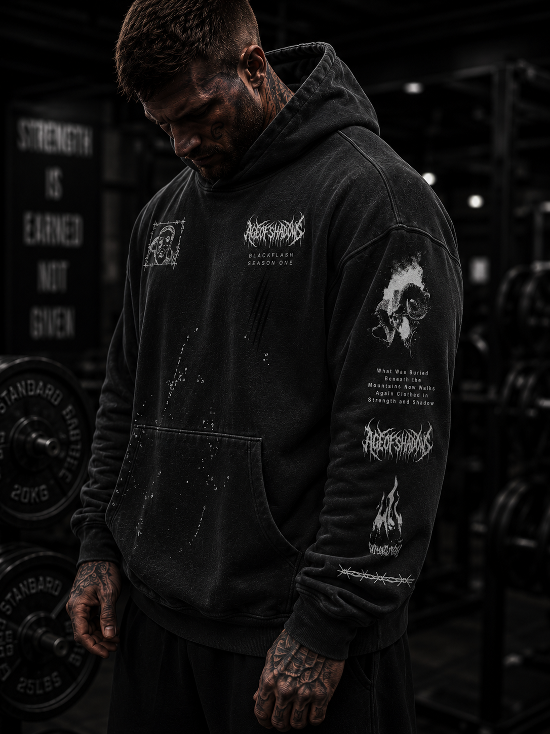 ‘INFERNO TITAN’ Vintage Washed Frayed Fleece Hoodie