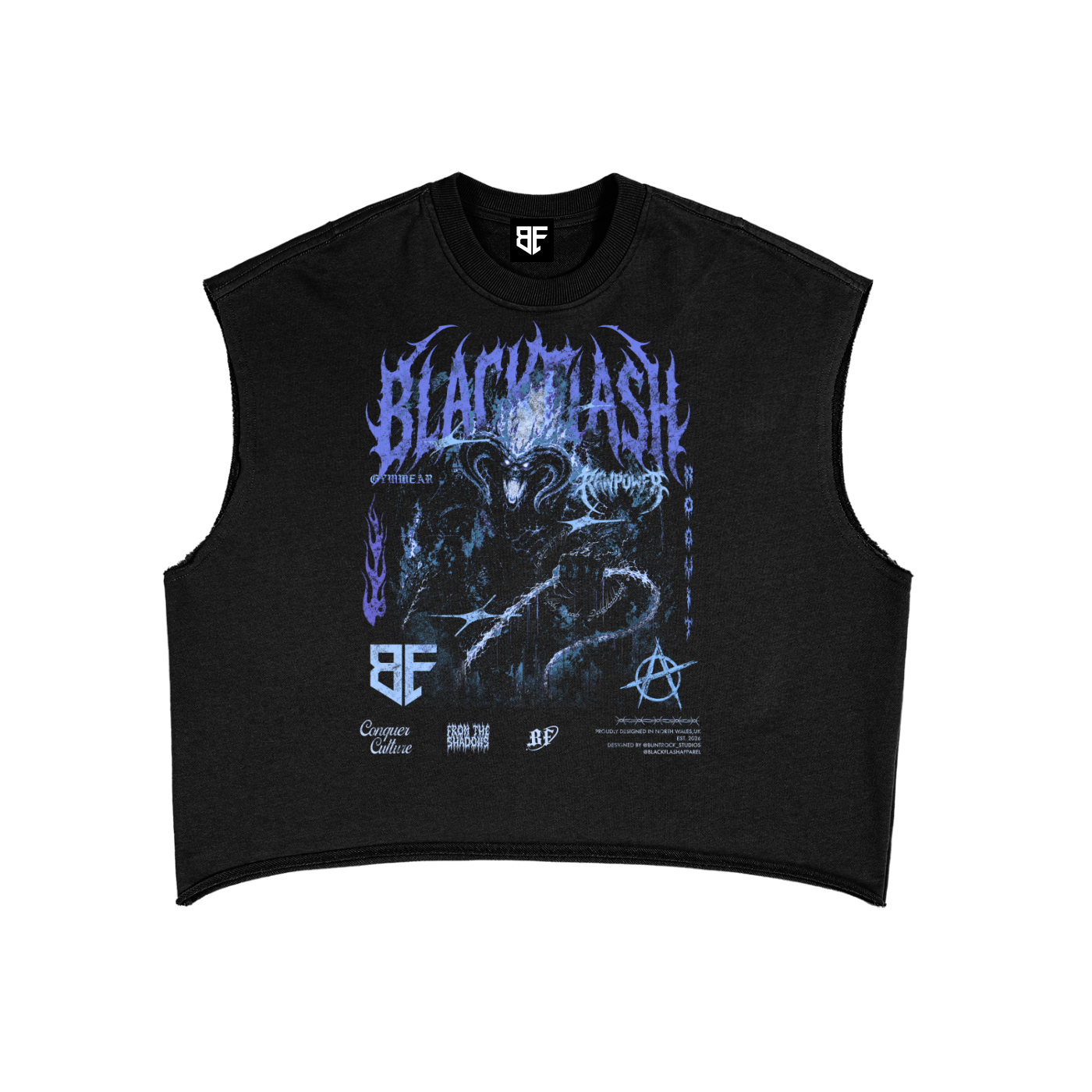 ‘INFERNO TITAN’ Electric Blue French Terry Boxy Tank Top