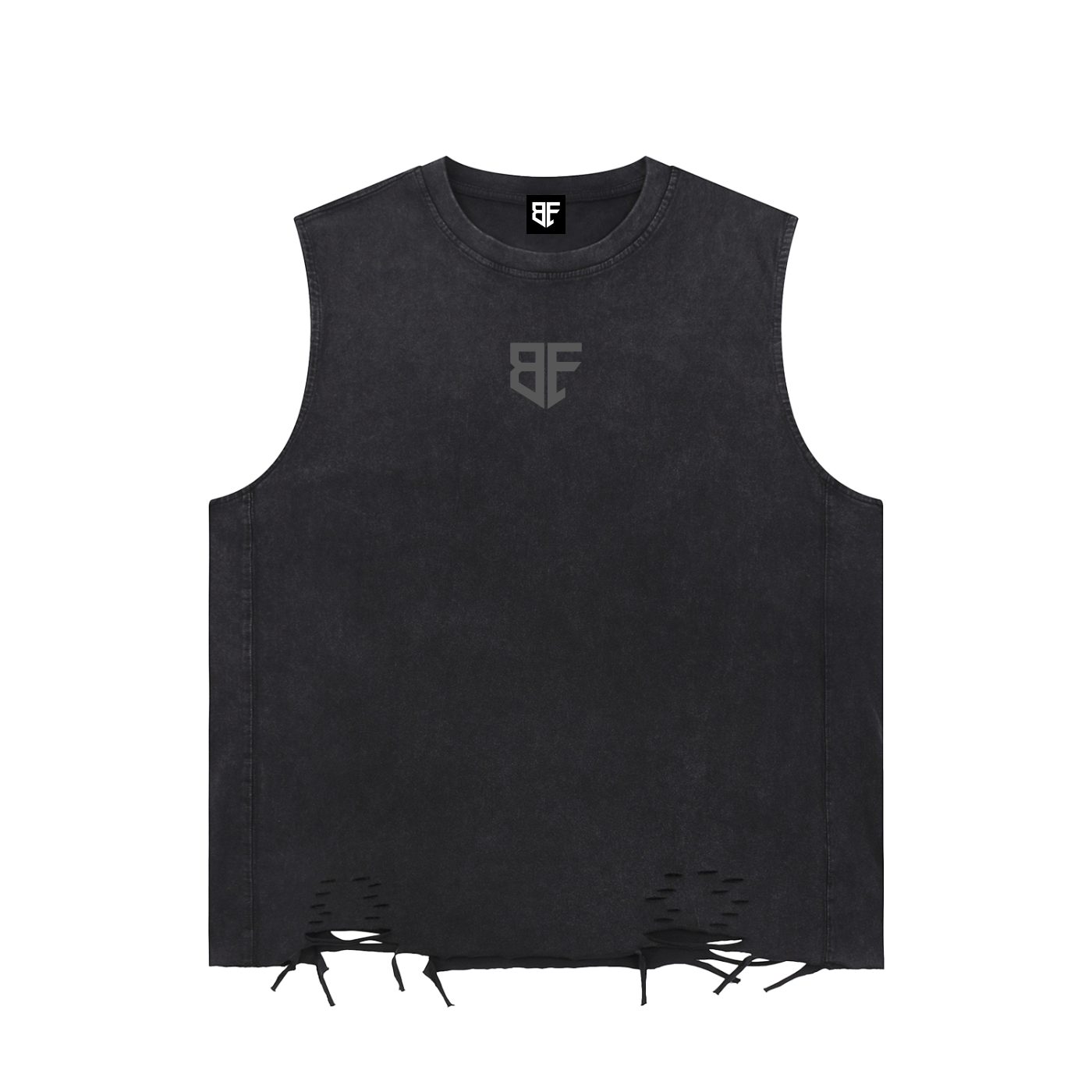 ‘NO QUIT’ Snow Washed Raw-Hem Tank Top