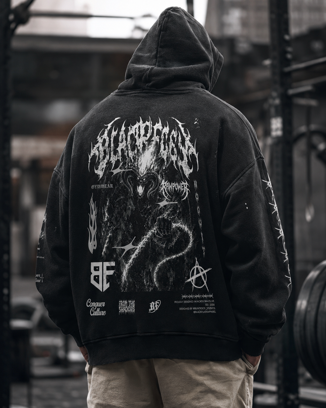 ‘INFERNO TITAN’ Vintage Washed Frayed Fleece Hoodie