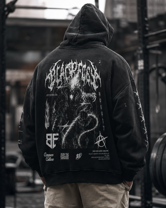 ‘INFERNO TITAN’ Vintage Washed Frayed Fleece Hoodie