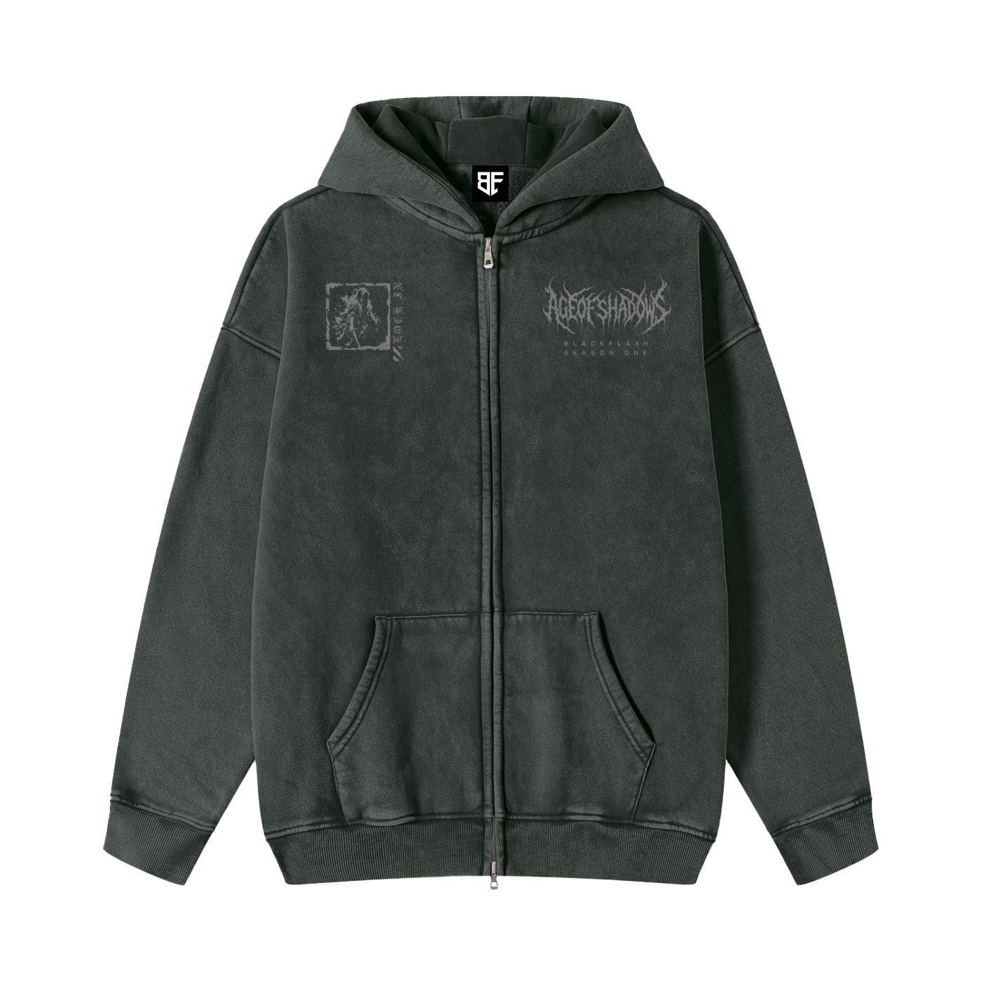 ‘RING WRAITH’ Snow Washed Zip-Through Fleece Hoodie