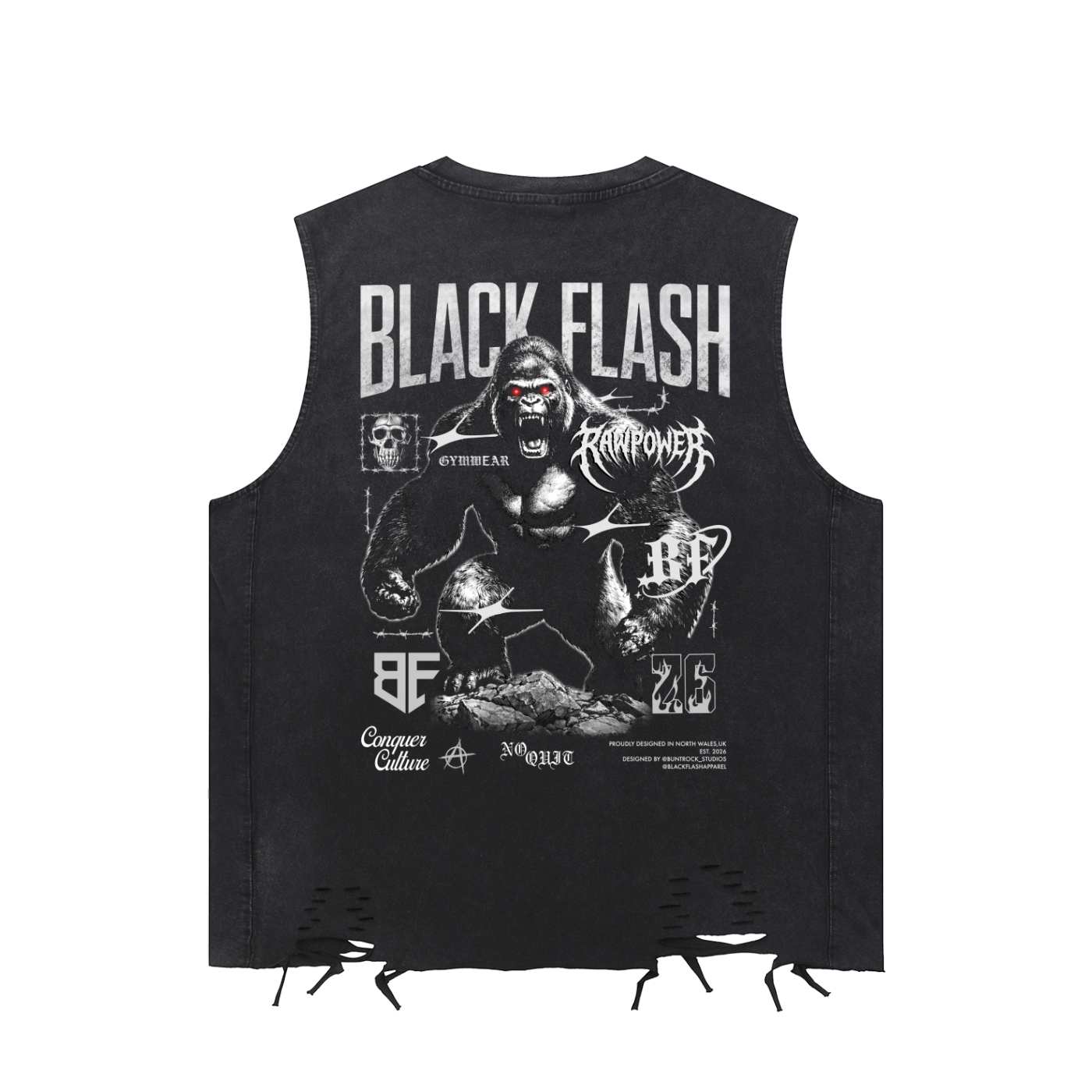 ‘NO QUIT’ Snow Washed Raw-Hem Tank Top