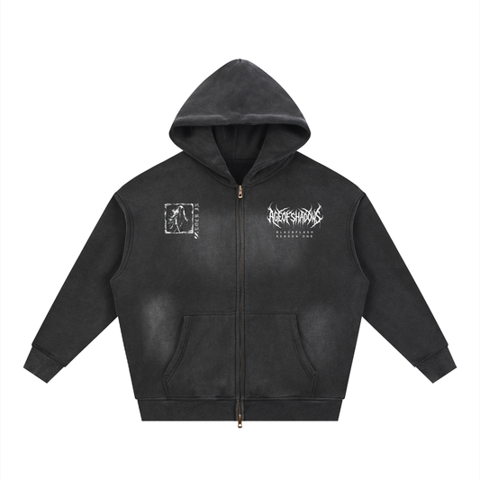‘RING WRAITH’ Sunfade Two-way Zipper Boxy Fleece Hood