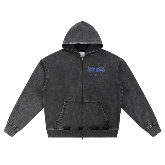 ‘INFERNO TITAN’ Electric Blue Wash Oversized Zip-Up