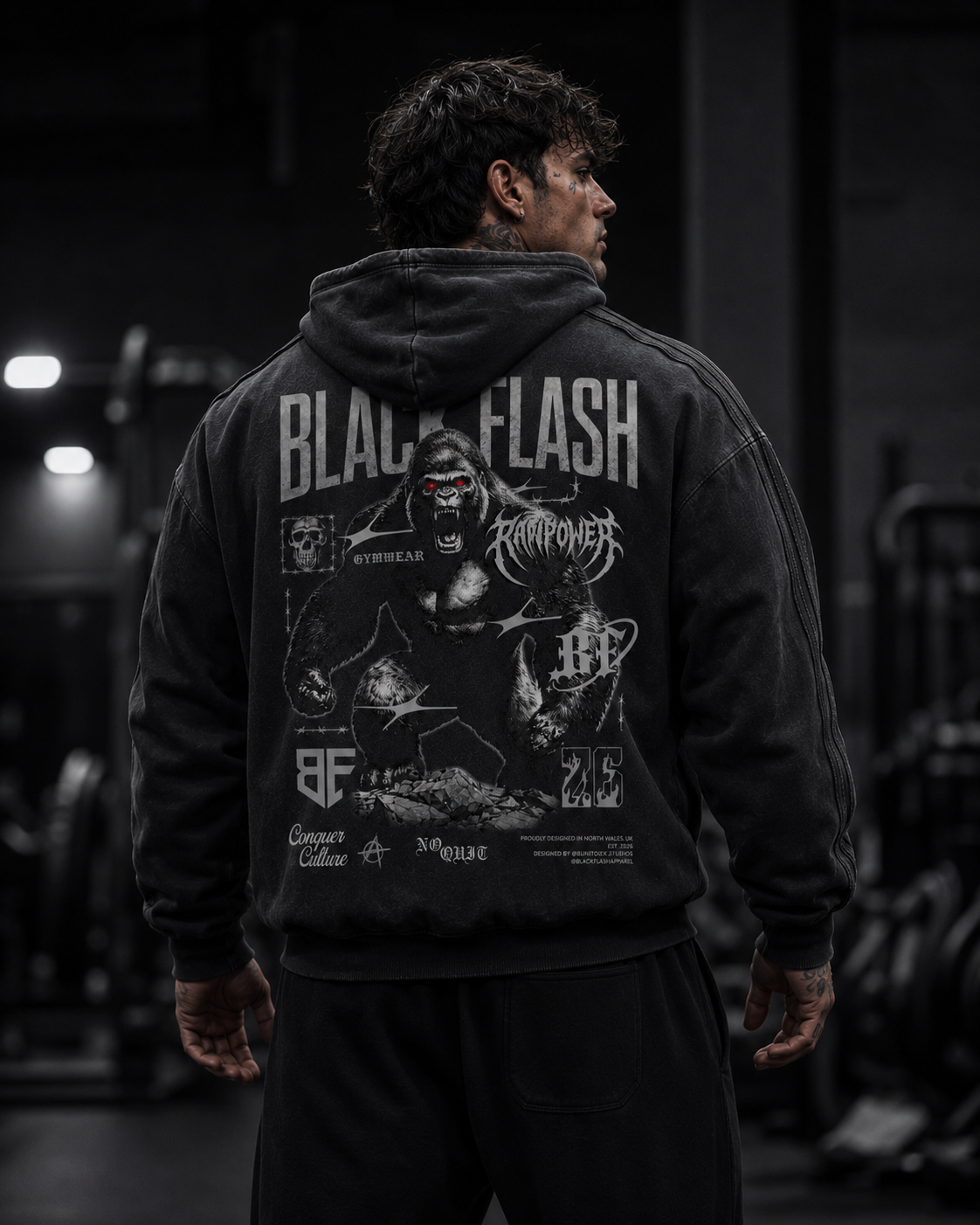 New ‘NO QUIT’ Snow Washed Tape Raw Edge Zip Hood