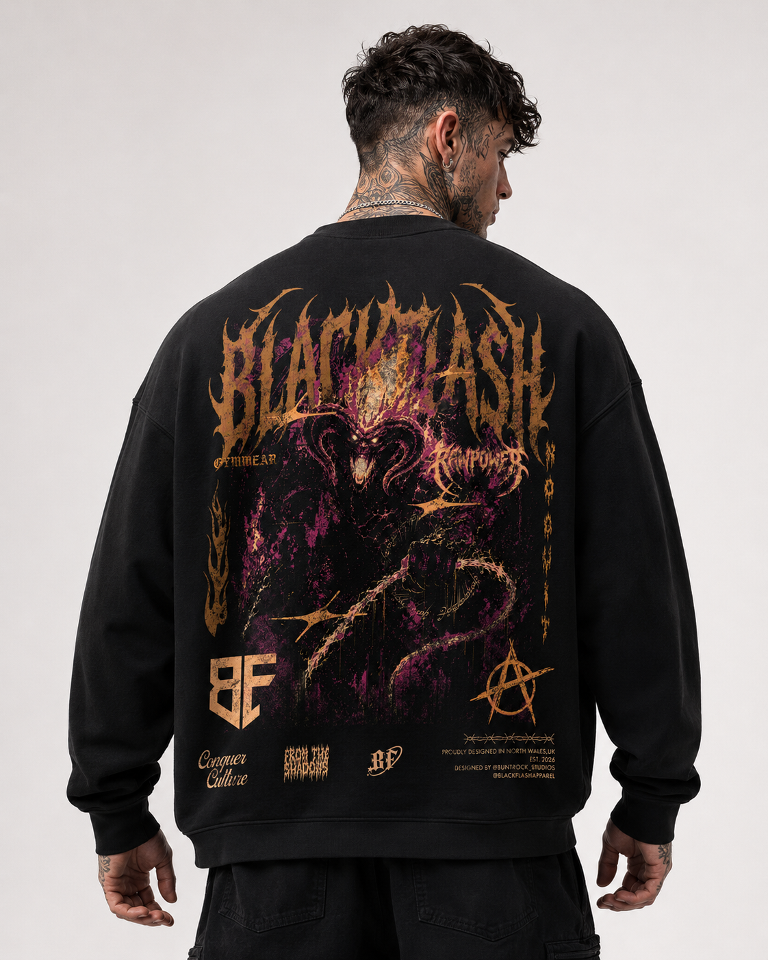 ‘INFERNO TITAN’ Distressed Flame Orange Heavy Oversized Boxy Sweatshirt