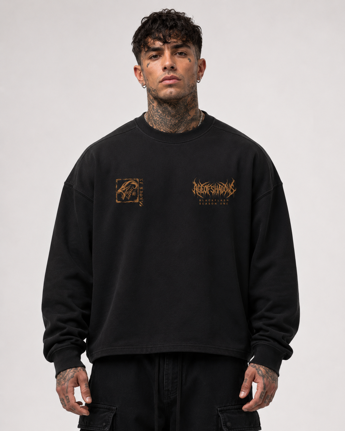 ‘INFERNO TITAN’ Distressed Flame Orange Heavy Oversized Boxy Sweatshirt