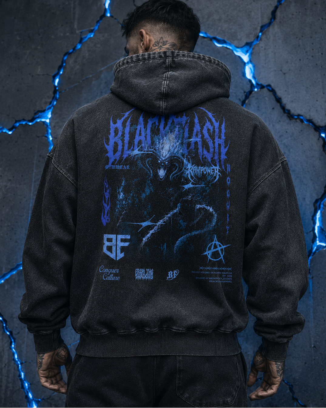 ‘INFERNO TITAN’ Electric Blue | Snow Wash Oversized Zip-Up