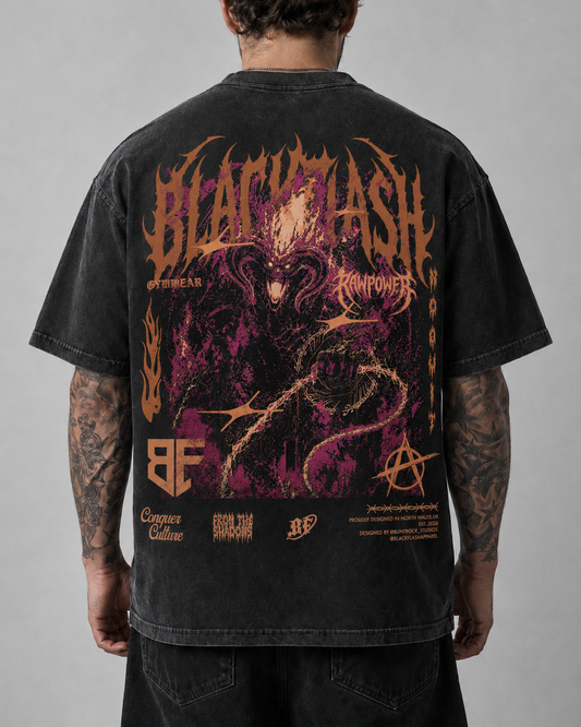 ‘INFERNO TITAN’ Vintage Washed Oversized Cotton T-Shirt