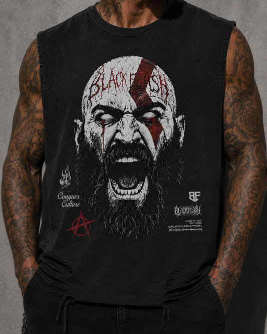 ‘GHOST OF WAR’ | Snow Washed Raw-Hem Tank Top