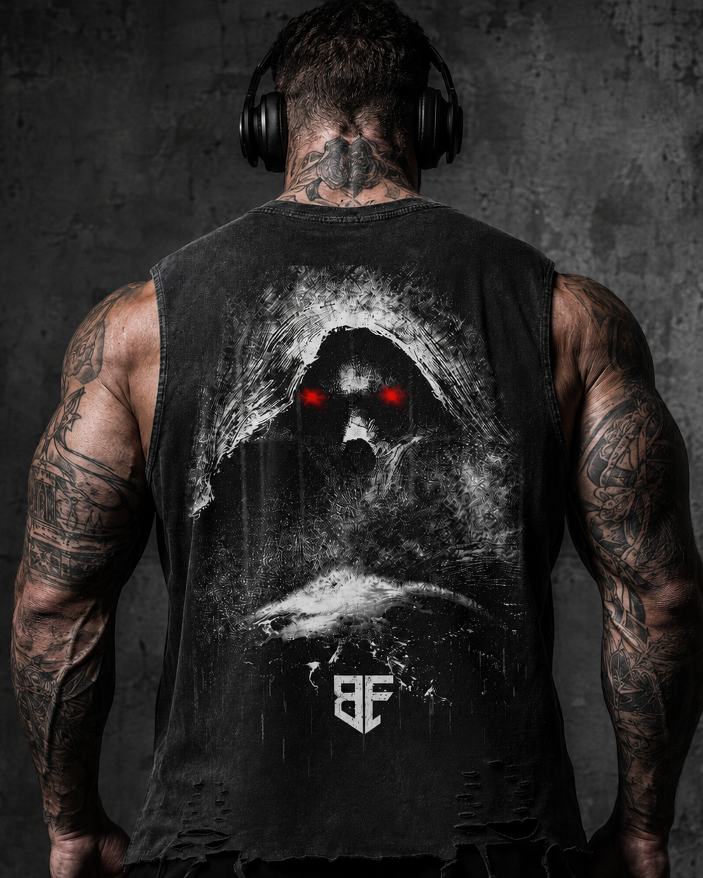 ‘VOID WARDEN’ Snow Washed Raw-Hem Tank Top
