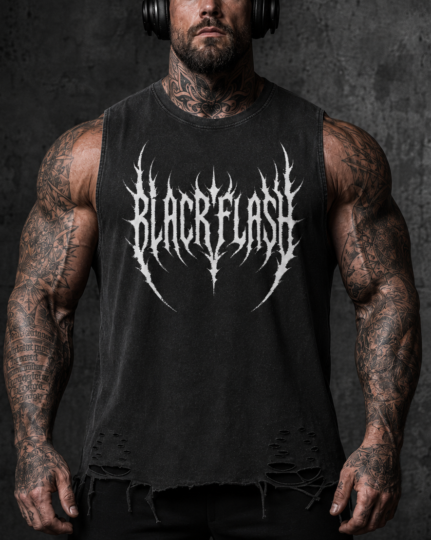 ‘VOID WARDEN’ Snow Washed Raw-Hem Tank Top