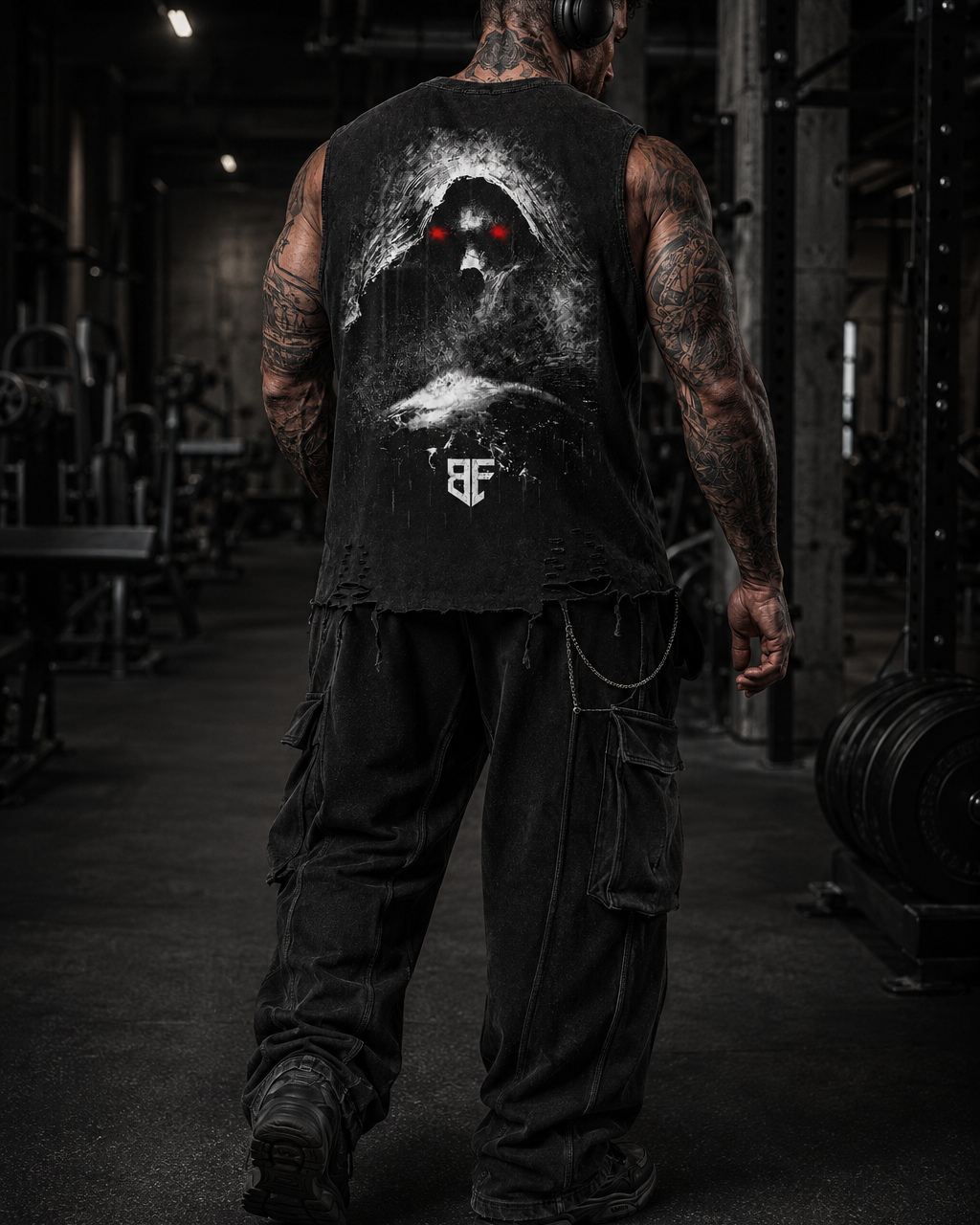 ‘VOID WARDEN’ Snow Washed Raw-Hem Tank Top