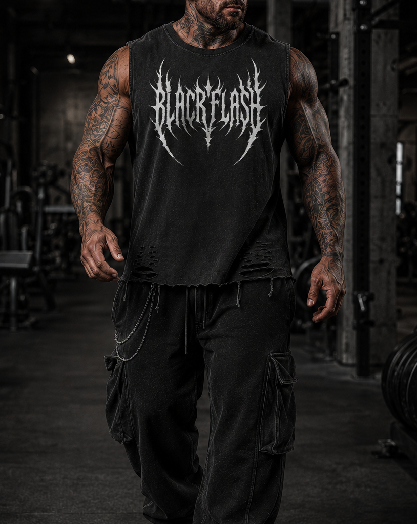 ‘VOID WARDEN’ Snow Washed Raw-Hem Tank Top