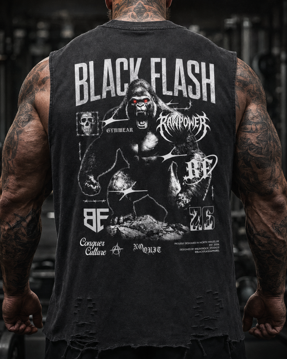 ‘NO QUIT’ Snow Washed Raw-Hem Tank Top