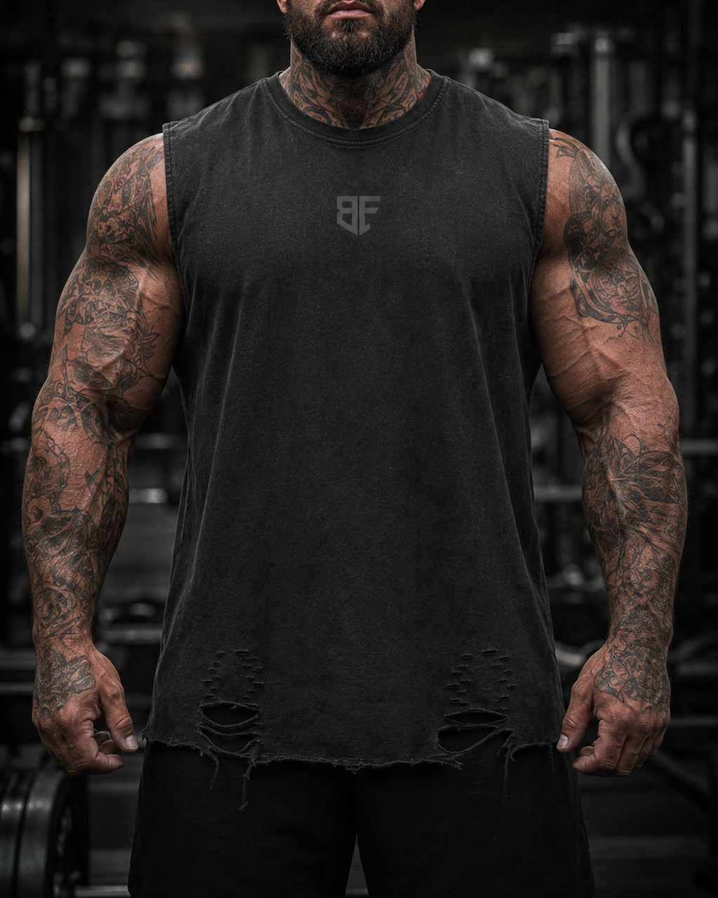 ‘NO QUIT’ Snow Washed Raw-Hem Tank Top