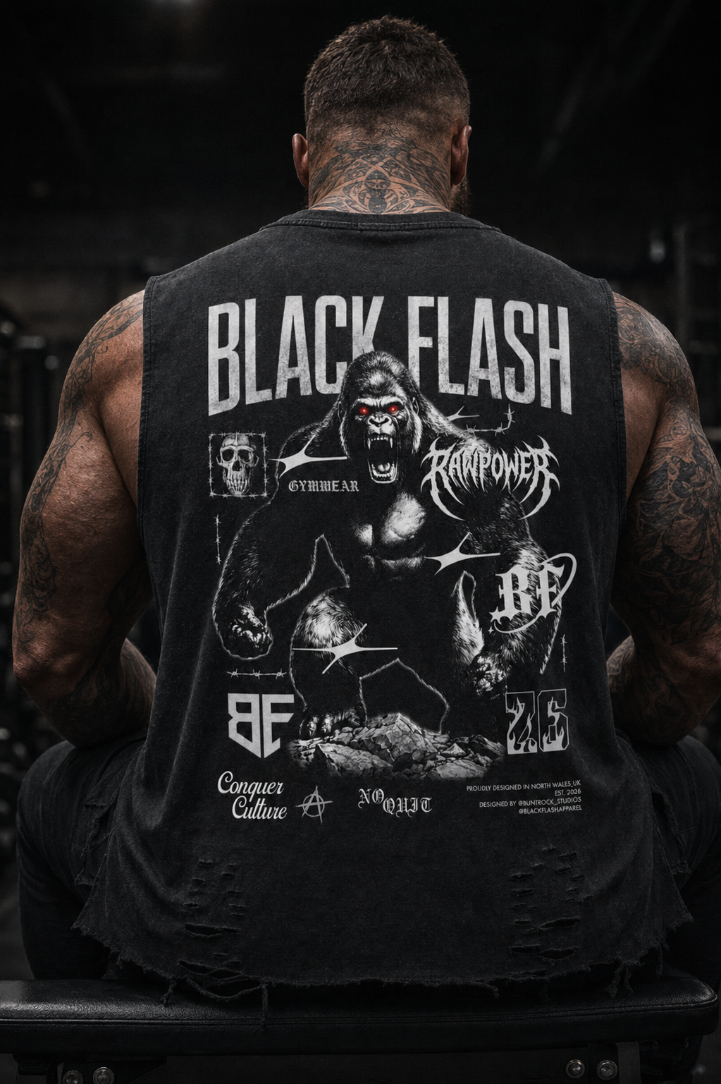 ‘NO QUIT’ Snow Washed Raw-Hem Tank Top