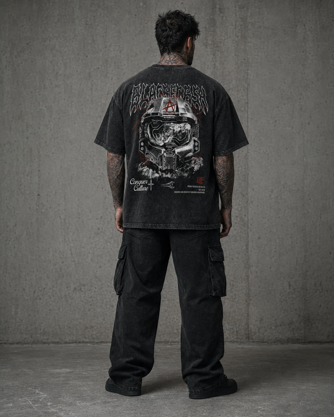 ‘SPARTAN GEN V3’ Snow Washed Oversized Cotton T-Shirt
