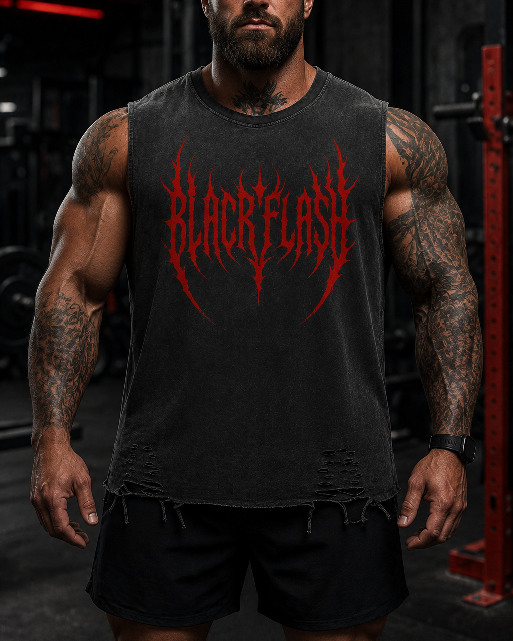 ‘BAR BREAKER’ Snow Washed Raw-Hem Tank Top