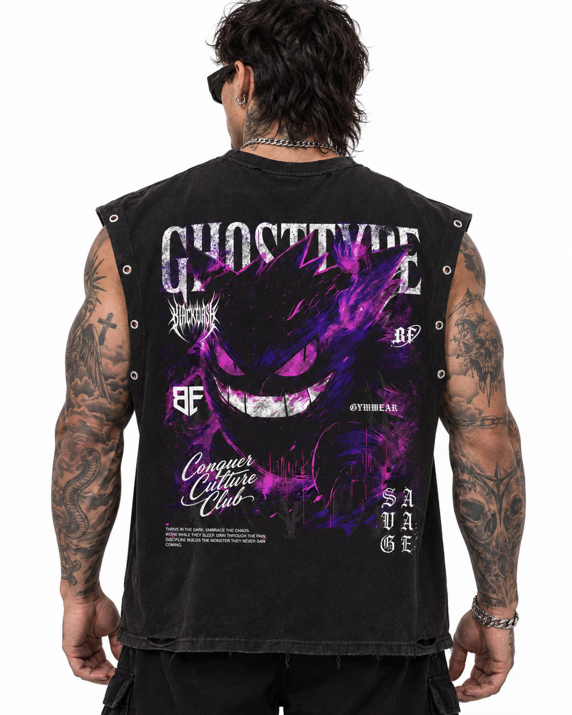 PHANTOM GRIN Distressed Grommet Eyelet Tank Top