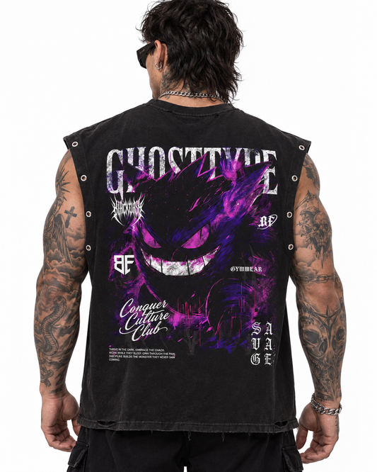 PHANTOM GRIN Distressed Grommet Eyelet Tank Top