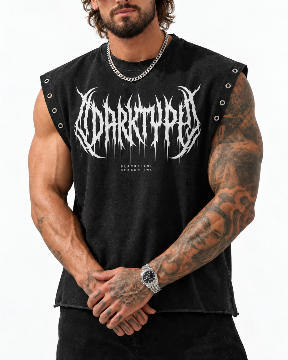 PHANTOM GRIN Distressed Grommet Eyelet Tank Top