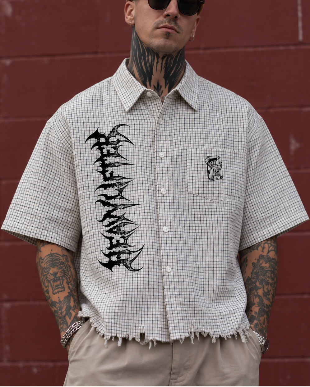 Unisex Grunge Distressed Plaid Boxy Shirt