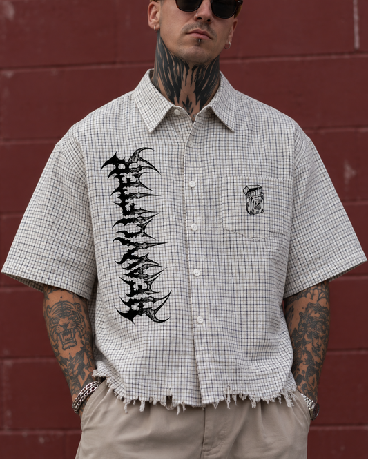Unisex Grunge Distressed Plaid Boxy Shirt