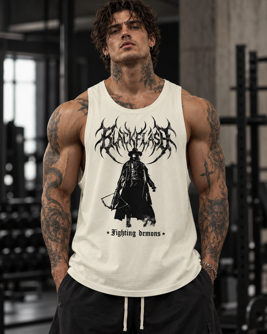 Fighting Demons Men's Solid Color Crewneck Tank Top