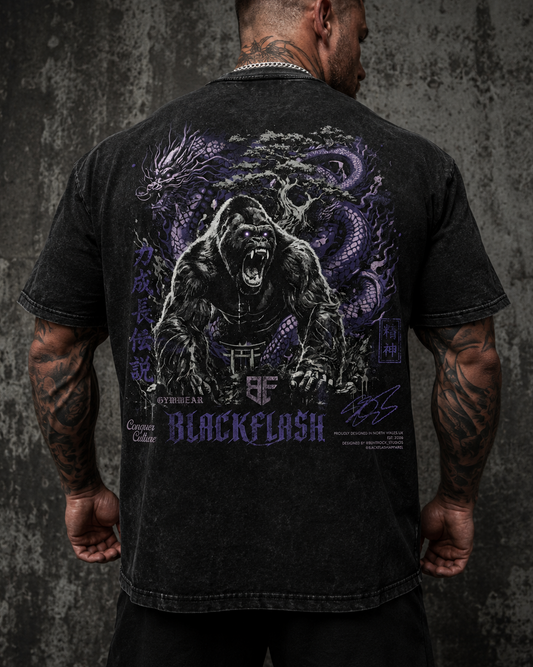 ‘SPIRIT BEAST’ Snow Washed Drop Shoulder Cotton T-Shirt