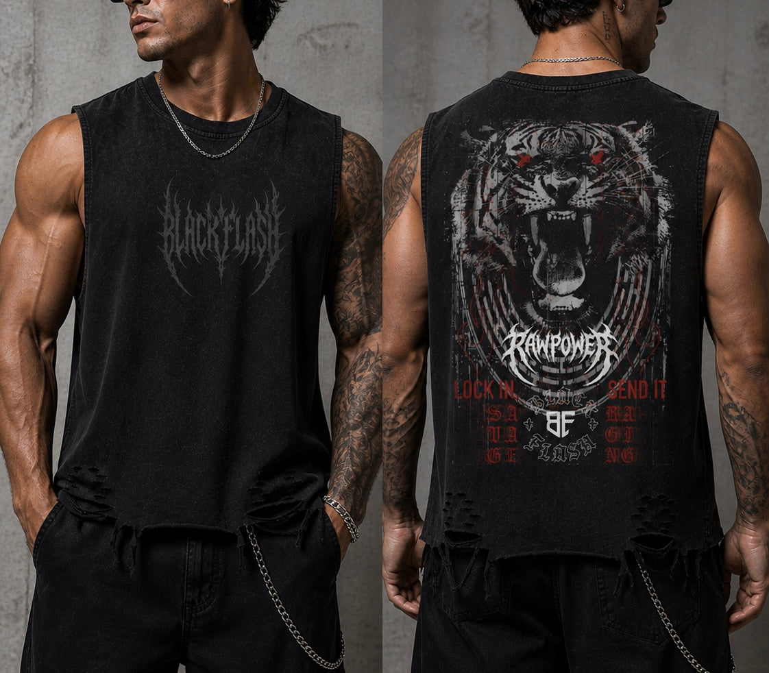 ‘Claw & Core’ | Snow Washed Raw-Hem Tank Top