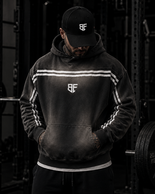 ‘FLASH CLUB’  Premium Sun Fade Contrast Tape Thick Fleece Hoodie