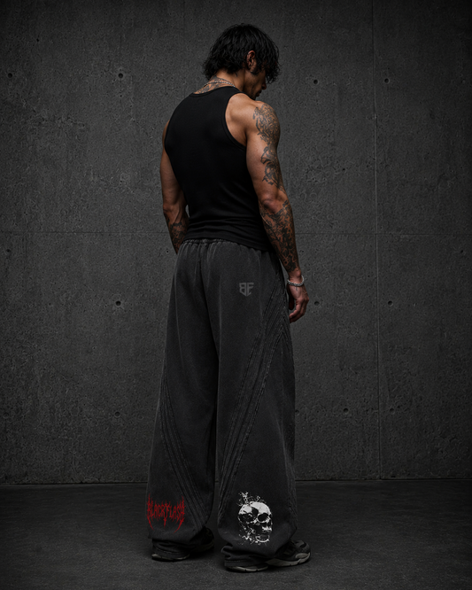 ‘BLOODLINE’ Snow Washed Tape Raw Edge Sweatpants