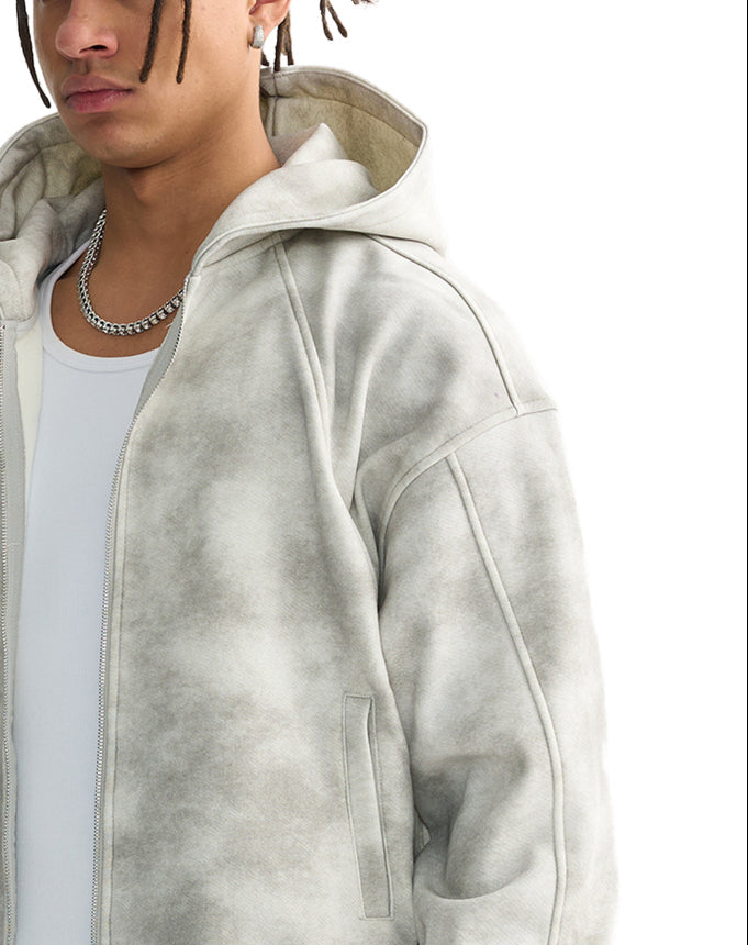 ‘AGE OF SHADOWS’ Dirty Washed Zip-Up Fleece Hoodie