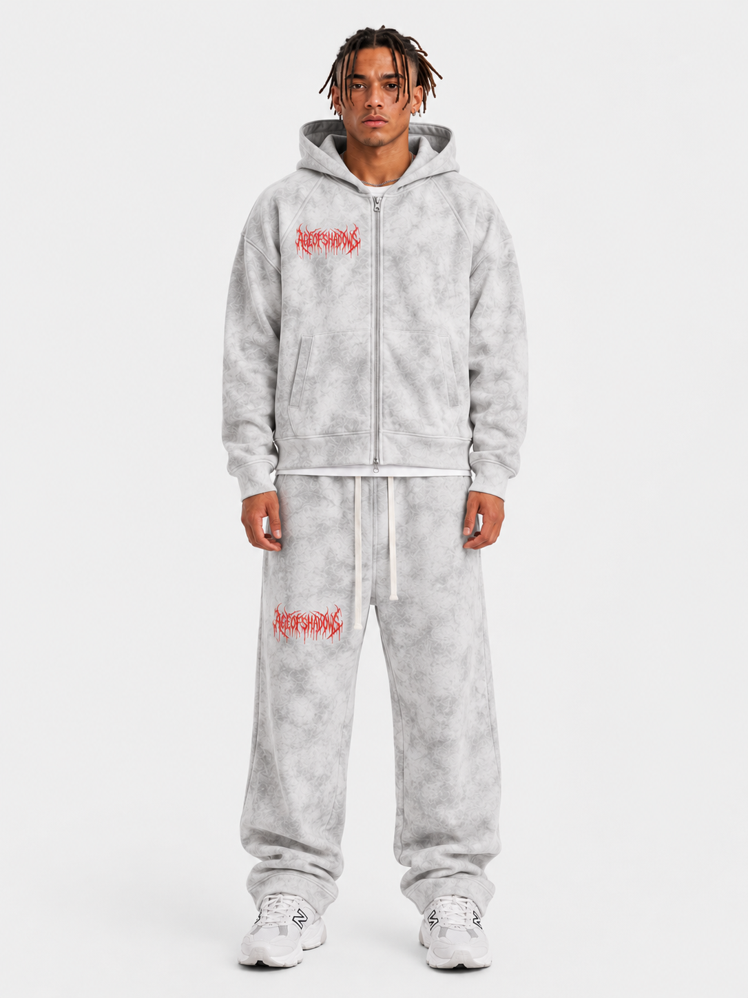‘AGE OF SHADOWS’ Dirty Washed Zip-Up Fleece Hoodie
