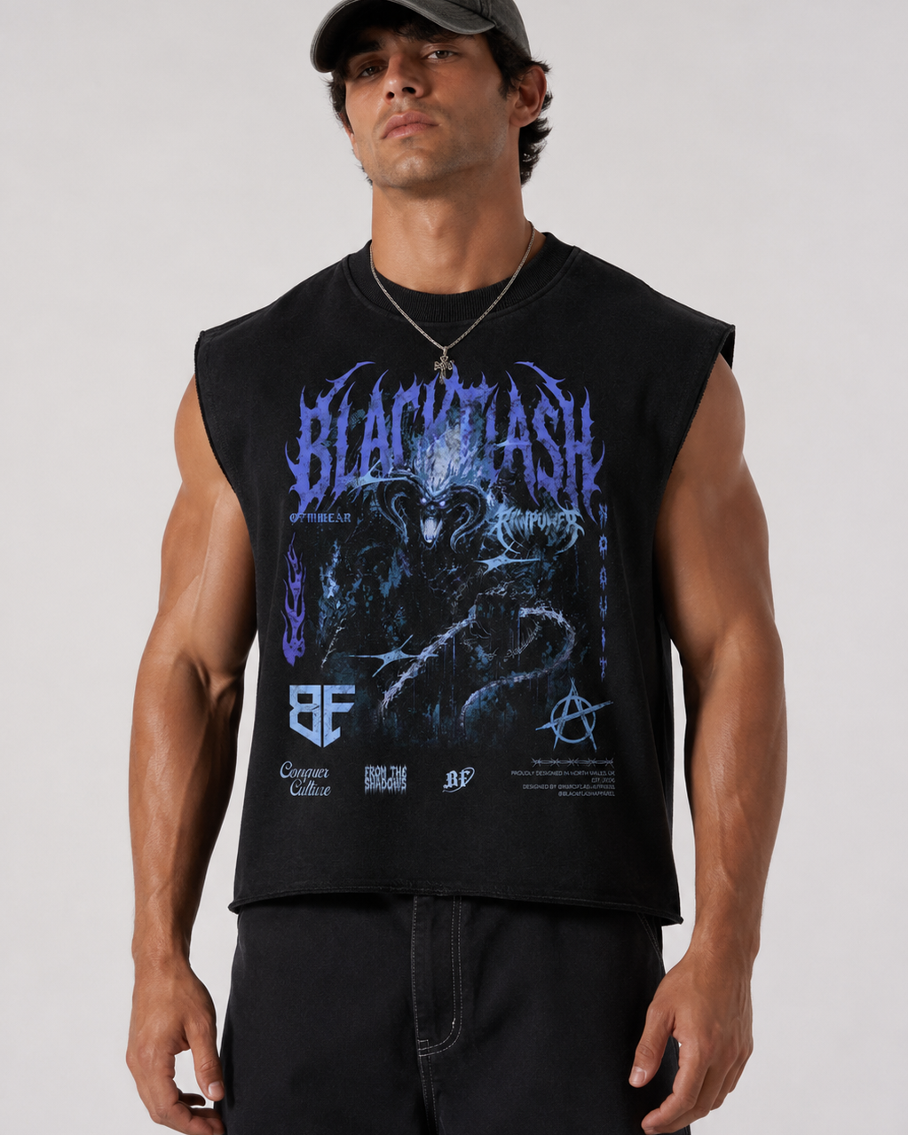 ‘INFERNO TITAN’ Electric Blue French Terry Boxy Tank Top