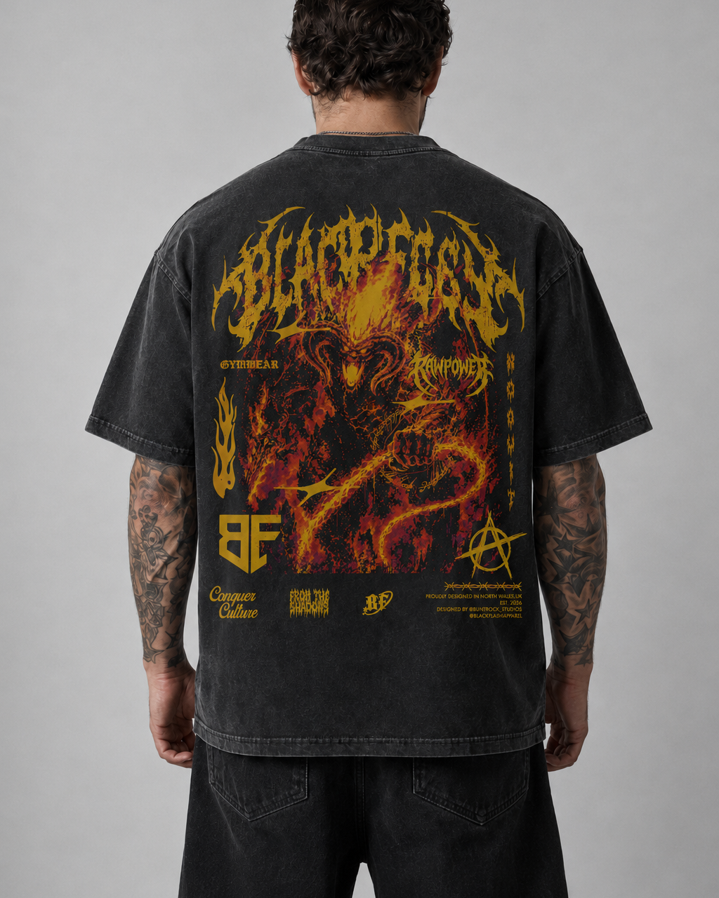 ‘INFERNO TITAN’ Vintage Washed Oversized Cotton T-Shirt